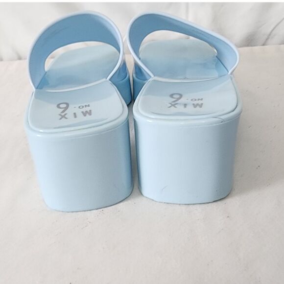 Mix No. 6 Platform Slide Sandals Chunky Block Heel Baby Blue Summer Shoes Size 9 - Picture 5 of 7